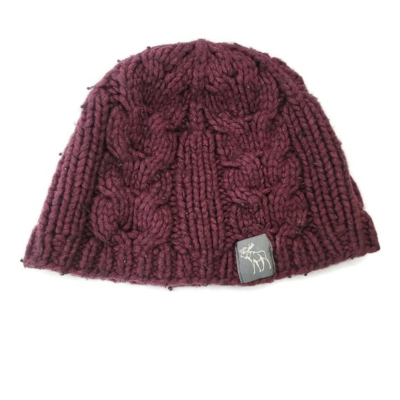Abercrombie & Fitch Accessories - Abercrombie Womens Maroon Wool Cashmere Cable Knit Beanie One Size Classic Solid
